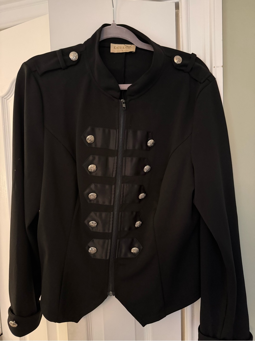 Kate Kasin Black Military-Style Zip Jacket